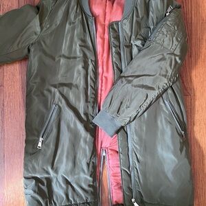 Olive Green Bomber Jacket with orange Lining